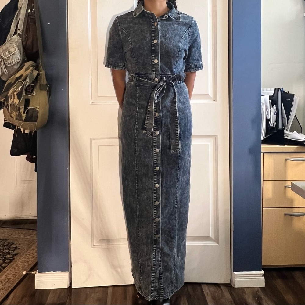 Fashion Nova Dark Blue Denim Maxi Dress